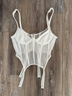White Fox Boutique Ivory Mesh Corset Crop Top with Garter Straps